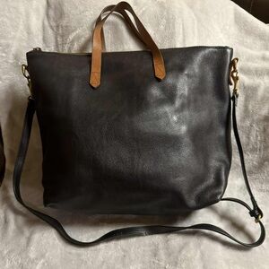 Madewell Black Leather Tote Bag